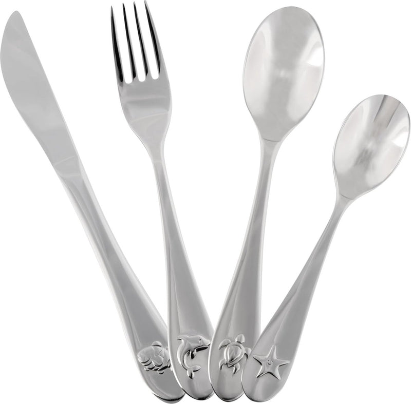 Kinderbestek Sea Animals – 4-delige set – kinderbestek roestvrij staal – bestek voor kinderen – eetbestek – vaatwasmachinebestendig – kinderbestek – kinderbestekset - voor kinderen vanaf 3