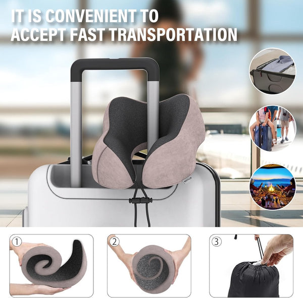 Nekkussen in het vliegtuig, reiskussen van traagschuim met fluweelzachte overtrek, voor volwassenen, voor reizen, camping, kantoor en huis (lichtroze)