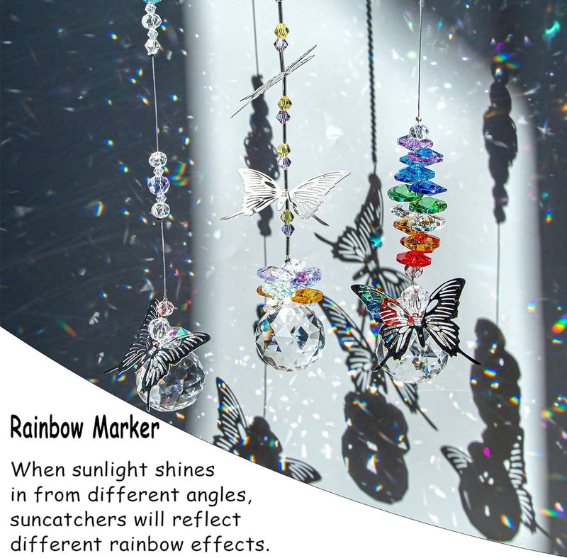 Kristallen zonvanger hangend metalen vlinderornament, glazen balprisma regenboogmaker woondecoratie, 3 stuks