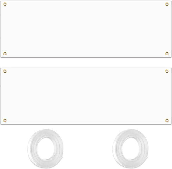 Set van 2 grote blanco banners, witte banners, zelf vormgeven, gepersonaliseerd, blanco lang met oogjes voor verjaardag jeugdwijding, polyester feestbanner met 10 m hangend touw voor feestfeesten, 180