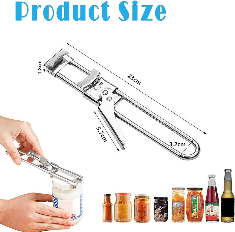 roestvrijstalen dekselopener, 2 stuks, roestvrij staal, instelbare multifunctionele blikopener, antislip, voor senioren, werkbesparende blikopener voor senioren, artritis (zilver)
