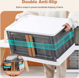 Opvouwbare kunststof opbergdoos, opbergdoos met deksel en wielen, dubbele opening, stapelbare opbergdoos, transparant, voor kantoor, kinderkamer, keuken en woonkamer