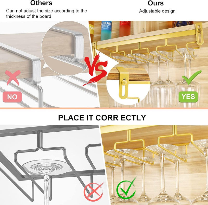 Wijnglashouder, glazen houder van metaal, creatieve hartvormige wijnglazen, opberghouder onder kast, kledinghanger, stemware display, standaard met schroeven voor bartoons, keukens (goud 4)