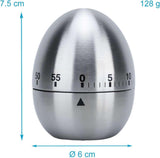 Eierwekker in zilver, roestvrij staal, keukentimer in elegant eiervormig design, korte wekker voor de keuken tot 55 minuten