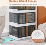 Opvouwbare kunststof opbergdoos, opbergdoos met deksel en wielen, dubbele opening, stapelbare opbergdoos, transparant, voor kantoor, kinderkamer, keuken en woonkamer