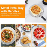 Pizzaschuiver, roestvrij staal, diameter 25 cm, pizzaschep, inklapbaar, houten handvat, pizzaschep, schuiver, geperforeerde pizzaschep met poetsdoek voor pizza, Flammkuchen, brood