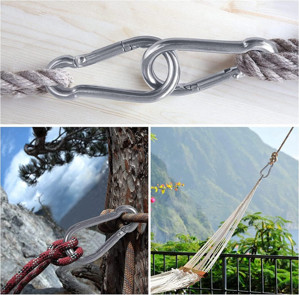 Roestvrijstalen karabijnhaak en roestvrijstalen oogplaat met oogje, roestvrijstalen dekplaat, oogplaten voor zonnezeil/wandbevestiging, plafondbevestiging, wandhaken, plafondhaken