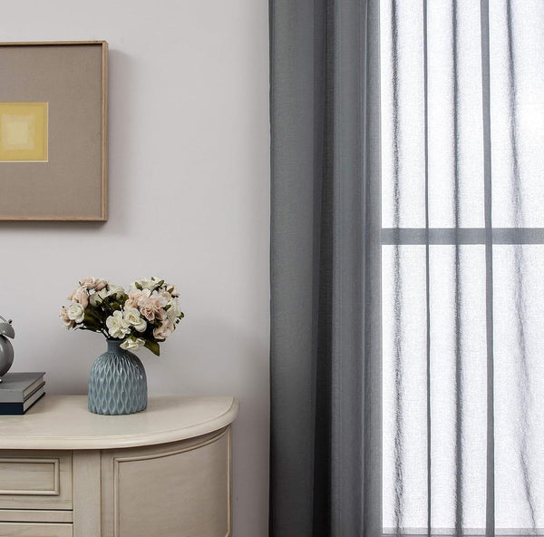 Transparante decoratieve gordijnen voor balkondeur voile gordijnen met ogen faux linnenlook grijs gordijn voor slaapkamer woonkamer H 245 x B 140 cm set van 2