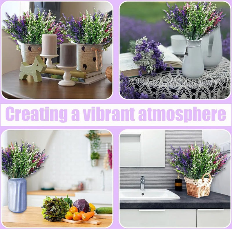Kunstbloemen, 9 boeketten kunstbloemen zoals echte lavendel, kunststof nepbloemendecoratie, kunststof uv-bestendig, voor outdoor indoor balkon, tuin, grafdecoratie.