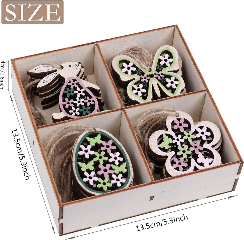 Set van 24 voorjaarsdecoratie hangers vlinders hazen eieren bloemen lente hanger van hout om op te hangen raamdecoratie raamhanger voor Pasen