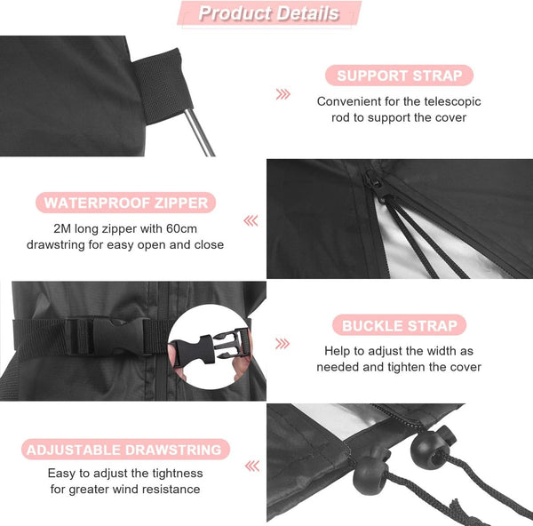 Parasolbeschermhoes, grote vrijdragende parasolhoes met paal, beschermhoes voor parasols, 4-5 m vrijdragende parasolhoes, waterdicht, winddicht, sneeuwbestendig en uv-bestendig, 280 x 40/81/50 cm