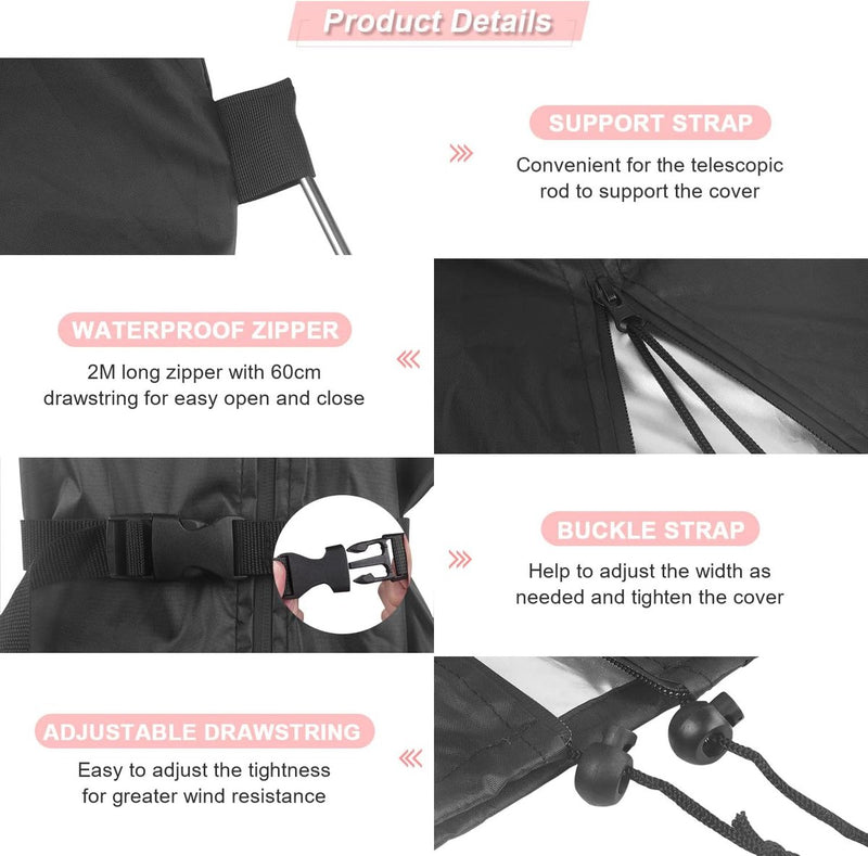 Parasolbeschermhoes, grote vrijdragende parasolhoes met paal, beschermhoes voor parasols, 4-5 m vrijdragende parasolhoes, waterdicht, winddicht, sneeuwbestendig en uv-bestendig, 280 x 40/81/50 cm