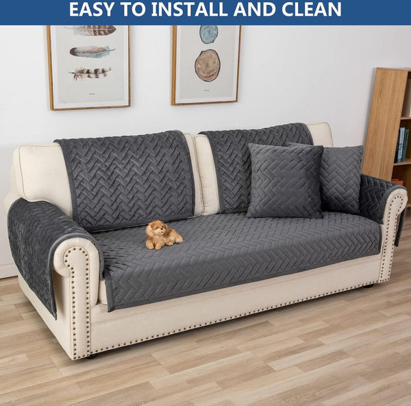 Bankhoes, bankovertrek 3-zits, anti-slip bankhoes voor L-vorm, chaise longue, hoekbank, 2-zits, beschermer, woonkamer, stoel, honden, huisdieren, donkergrijs, 90 x 90 cm (slechts 1 stuks)