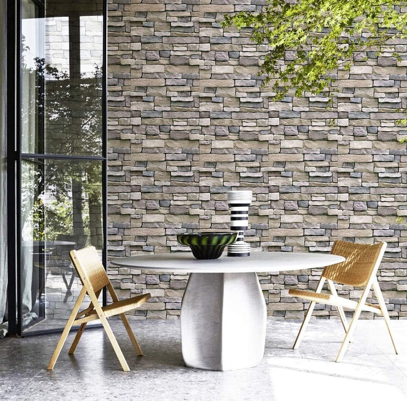 Zelfklevend behang, wandpapier, baksteen, zelfklevende muursticker, vintage baksteenbehang, decoratieve stickers voor meubels, wanddeur, waterdicht (breekgrijs, 45 x 300 cm)