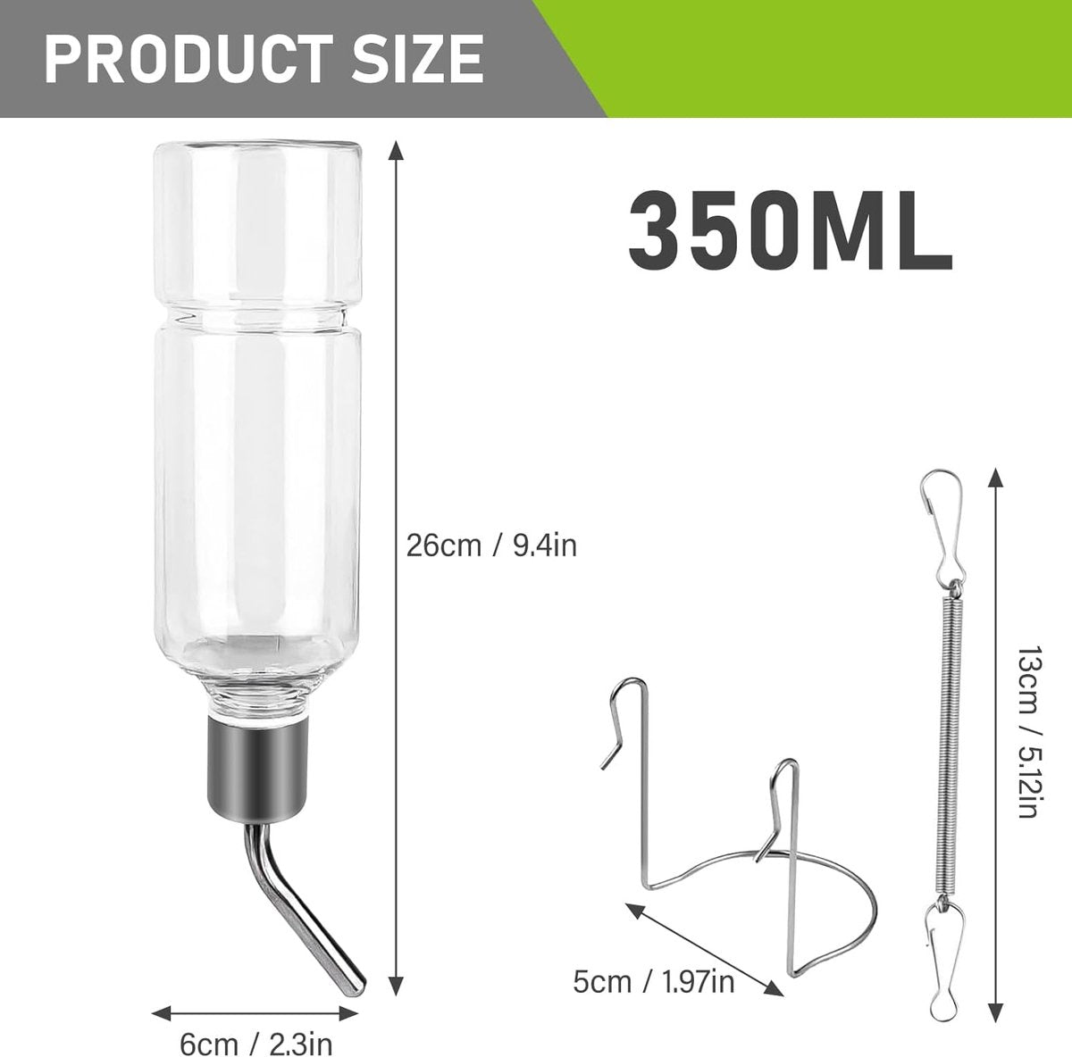 Drinkfles voor konijnen, konijnen met houder, 350 ml, drinkfles, hazen, hangende drinkbak voor kleine dieren, voor drinkjes van kleine dieren, cavia's, hamsters, chinchilla's, 350 ml, 2 stuks