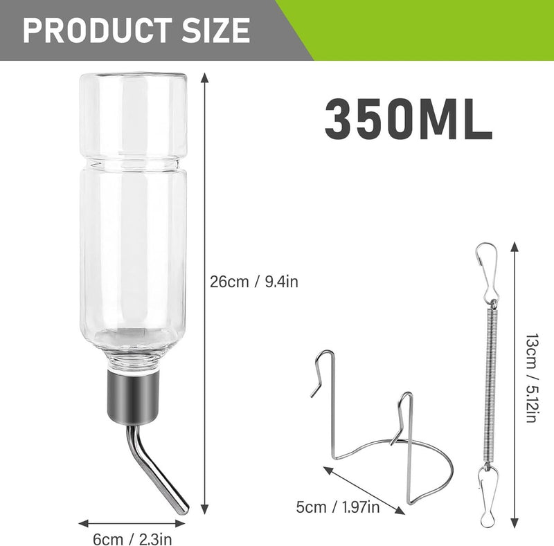 Drinkfles voor konijnen, 4 stuks, 350 ml, knaagdieren, drinkfles, automatische hangende waterflessen, knaagdierdrinken, geen druppel voor kleine dieren, cavia's, chinchilla's, hamsters