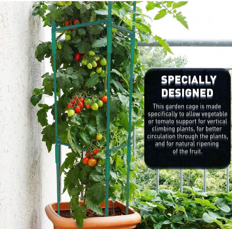 Plantenhouder, klimhulp, planten, robuuste tomatenkooi, tuinplant, steunstangen, kooi, lang staal, kunststof gecoate plantensticks met verbindingsstang (twee sets)