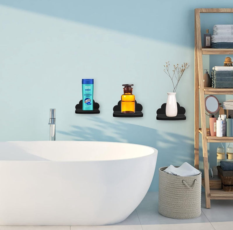 Wandrek, zwevend rek, 3-delige set, creatief voor slaapkamer, woonkamer, keuken en hal, wolken, wandplank, klein formaat, wolken, klein formaat, zwart