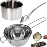 Roestvrijstalen ketelkom, melkkom, fusionkom, platte bodem, lepel voor chocolade, kaas, suiker, boter, kaas, karamel, kaarsen, 480 ml