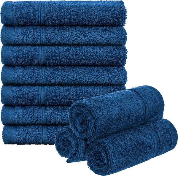 Set van 10 washandjes, gastendoekjes, badstof, bad/huishouden, 30 x 30 cm, 100% katoen, 470 g/m², blauw