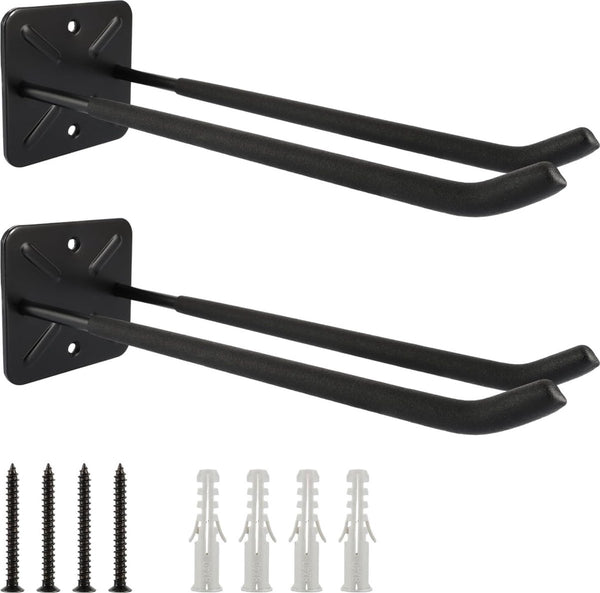 2 stuks muurhaken om te schroeven muurhaken garage met schuim 31,5 cm zwart garagehaken heavy duty draagvermogen 80 kg heavy duty haak ijzer voor garage, kelder, schuur, fiets