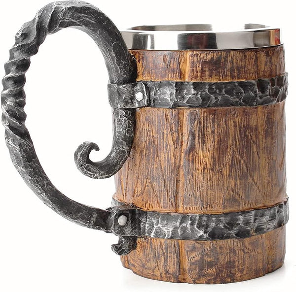 Faux Oak Middeleeuwse Retro Viking RVS Bierpul 500ml Uniek cadeau