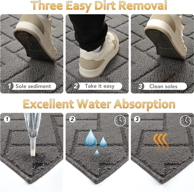 Deurmat voor binnen en buiten, 50 x 120 cm, vuilvangmat, antislip voetmat, binnen, wasbaar, voor binnen, deurmatten, huisdeur, dun, voor ingang, hal, tuin, binnen, huisdier, grijs