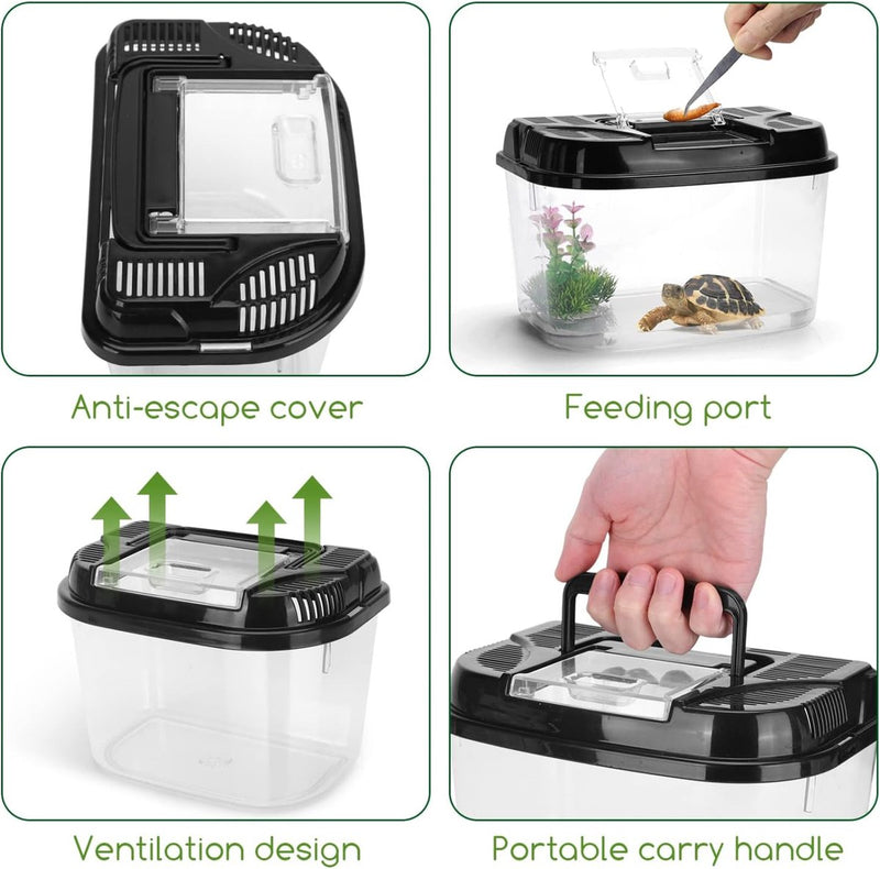 Terrarium voor reptielen en amfibieën, transparante kunststof reptielenkweekbox voor schildpad, hagedis, spide, hoornkikker, draagbare reptielenvoederbox, S (L17,8 x B 12 x H 12,7 cm)