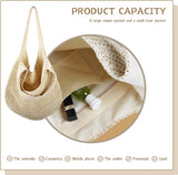 Grote stro, rotan strandtas, hobo handtassen, handvat, zomer, handgeweven stro portemonnee, beige