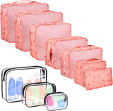 Kofferorganizer, 10 stuks, kofferorganizerset, waterdichte bagage-organizer, pakkubussen voor toiletartikelen, kleding, schoenen, cosmetica, lichtgewicht, bagage-organizer, roze kers
