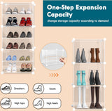 Schoenenrek, 6-laags kunststof schoenenrek met deur, voor 24 paar schoenen en laarzen, stapelbare schoenenkast voor hal, slaapkamer, kledingkast, entree