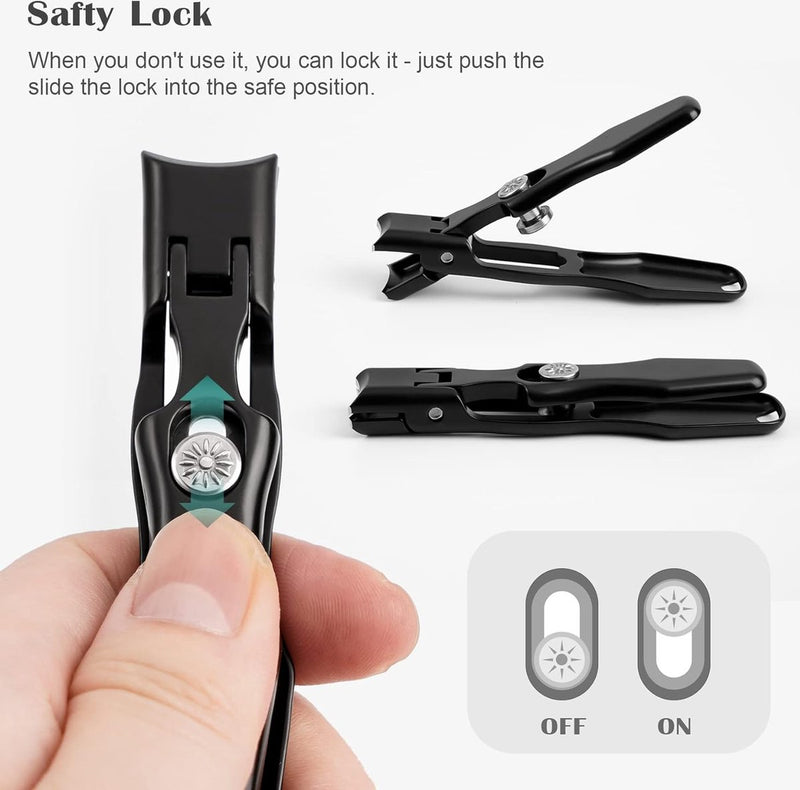 Nagelknipper met nagelvanger voor dikke nagels, nagelknipper groot 8,6 cm, brede kaakopening, roestvrij staal, vingernagel en teennagelknipper met glazen nagelvijl (zwart)