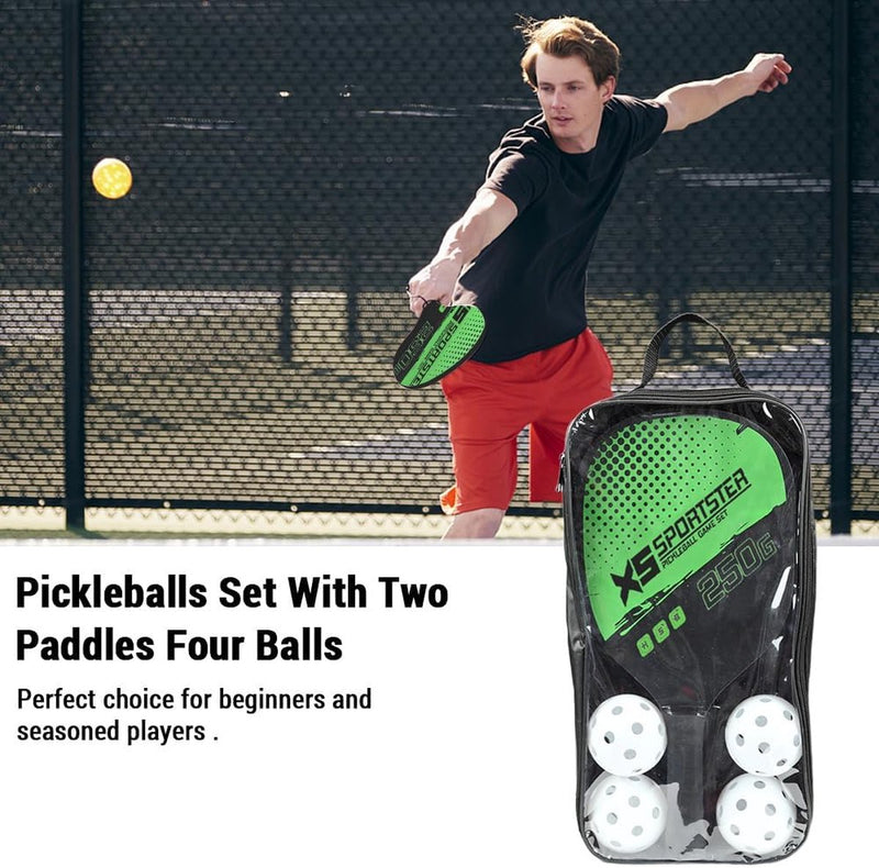 Pickleball paddle-racket, 4 pickleball-ballen met 2 paddles, pickleball-paddleset voor binnen en buiten