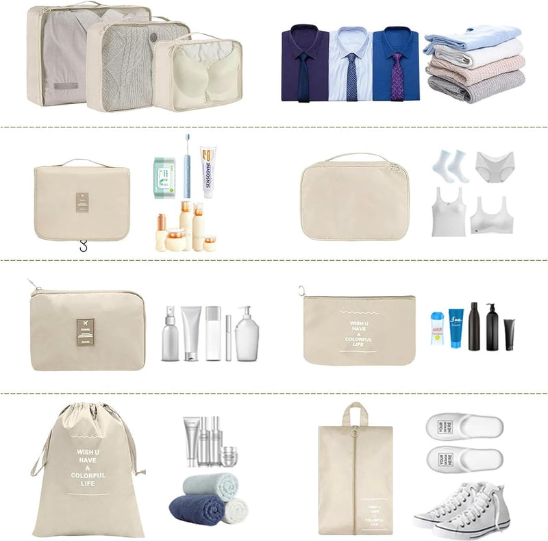 9-delige kofferorganizerset voor vakantie en reizen, packing cubes, reisorganizer, packing cubes, kledingtassen, kofferorganizer voor vakantie en reizen - beige