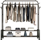 Kledingroede met 2 bovenstangen, 2 onderplanken en 4 kapstokhaken. Dubbele kapstok voor thuis, slaapkamer, woonkamer