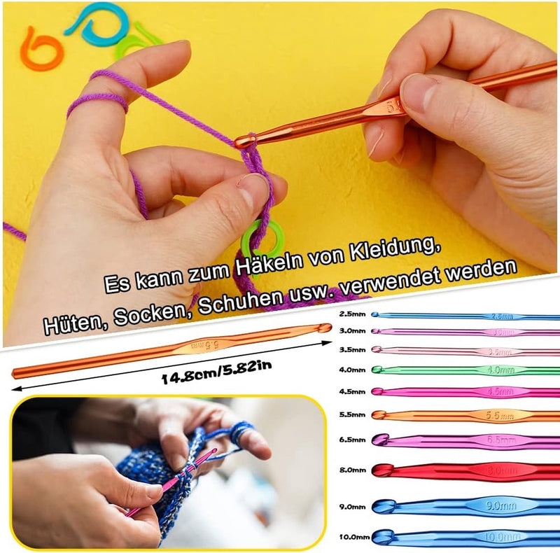 Haaknaaldenset, ergonomische zachte rubberen haaknaalden met comfortabele handgreep voor het breien voor beginners, volwassenen, kleurrijke haaksets, accessoiresets en verschillende soorten naalden