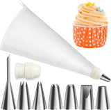 40 cm herbruikbare spuitzak met 7 spuitmonden en een verdikte adapter, 18/8 roestvrij verschillende spuitmonden voor decoraties op taarten, cakes