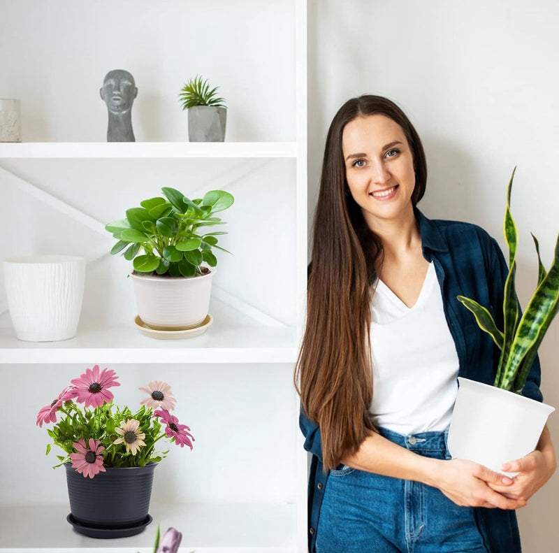 3 stuks kunststof bloempotten, plantenbakken met afwateringsgat 3 maten 15 cm, 18 cm, 21 cm, dikke groeiende plantenpotten, bloempotten plantenpot voor bloemen en planten (zwart)