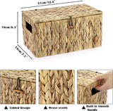 Natuurlijke opbergmand van waterhyacint zeegras, geweven waterdichte opbergkist met deksel in de woonkamer, keuken, kledingkast voor kleding, boeken, groenten, cosmetica, 31 x 18 x 16 cm