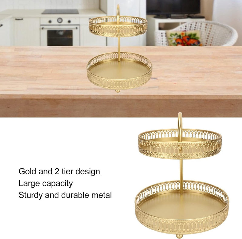 Gouden taartstandaardset, 2-laags fruitschaal met grote capaciteit, decoratieve multifunctionele cupcakestandaard voor thuisfeestkeuken