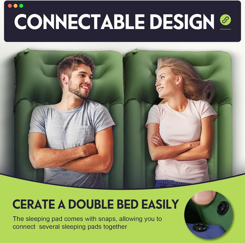 Reis-isomat, luchtmatras, zelfopblazend, verdikte opblaasbare isomat, camping met voetpers, pomp, opblaasbaar luchtmatras, ultralicht, isolatiemat met hoofdkussen, oogmasker, oordopjes