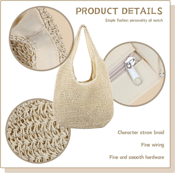 Grote stro, rotan strandtas, hobo handtassen, handvat, zomer, handgeweven stro portemonnee, beige