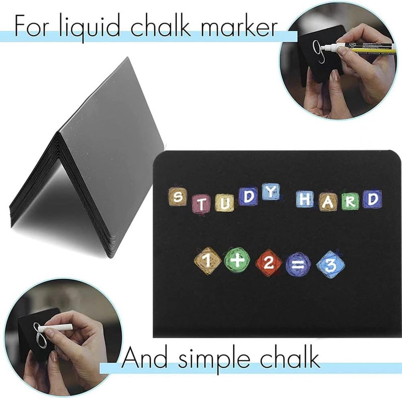 Mini-krijtbordset, kleine leisteen voor etikettering, kunststof buffetborden, krijtbord mini-tafelbladborden, voor prijskaartjes, bruiloft, feest, catering (zwart)