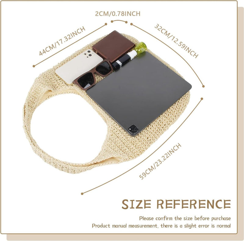 Grote stro, rotan strandtas, hobo handtassen, handvat, zomer, handgeweven stro portemonnee, beige