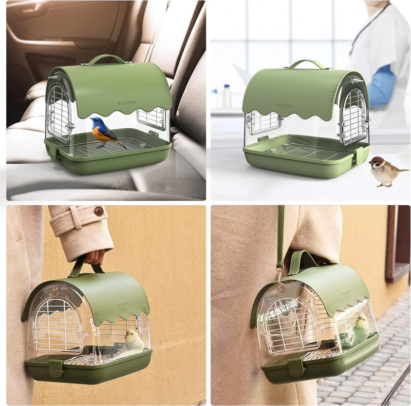Vogeltransportrugzak met zitstang, reisvogelkooitas, licht met schaduwafdekking, kijkvenster voor papegaaien, kleine valkparkieten en andere vogels van vergelijkbare grootte (groen)