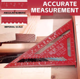 Timmermanshoek, aanslaghoek, metaal, 30 mm, timmerhoek, 90° kamerhoek, timmerhoek, metrische driehoekige liniaal voor timmerman, dakdekker, ingenieur (rood)
