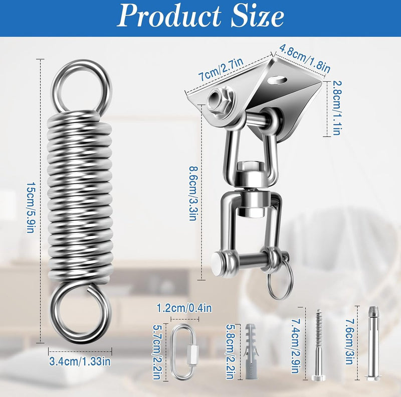 Plafondhaak, zware belasting, hangstoel, schommelveer, tot 450 kg capaciteit, 360 graden draaibare roestvrijstalen plafondhouder, schommelhaak, plafondhaak voor hangstoel, bokszak, schommel,