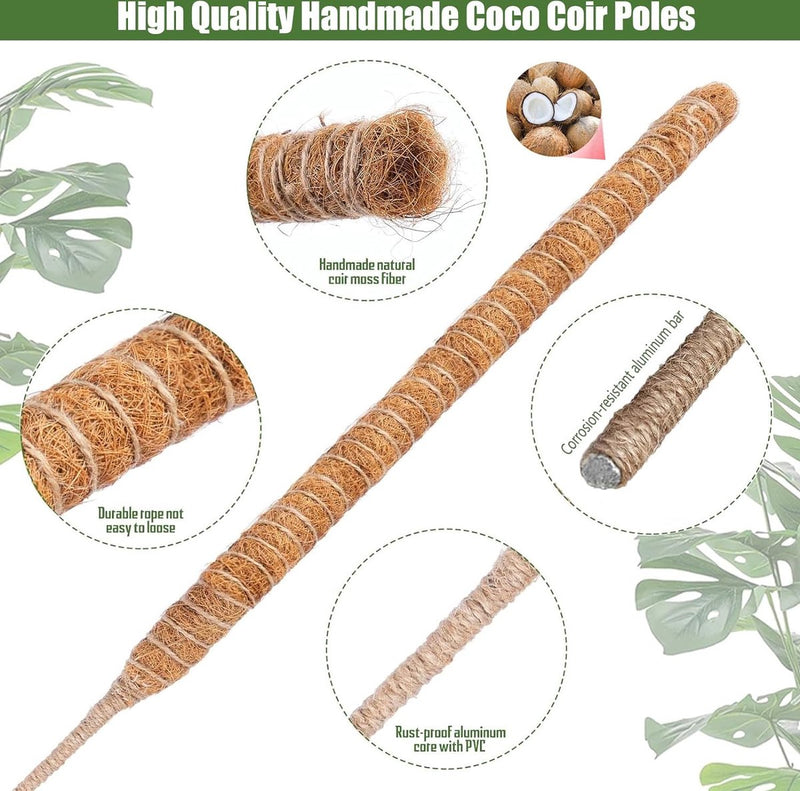70 cm en 120 cm plantenstok kokos, buigbare kokosvezelmosstok, plantenstok voor klimplanten, natuurlijke plantensteun met accessoires, 2 stuks