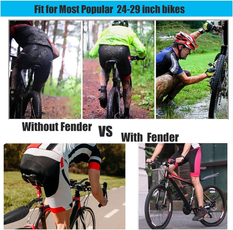 Fiets spatbordenset, spatborden, mountainbike, verstelbaar, voor achter, fietsbescherming voor wielen van 24-29 inch, met 1 reflecterende tape + 2 pijl reflecterende stickers