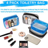 Transparante toilettas, transparant, voor dames en heren, 2 stuks zwart 2 stuks blauw